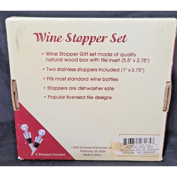 Wine Stopper Set Fat Golfer Wood Box Ceramic Tile Inset W/Box Jennifer Garant - Picture 4 of 12